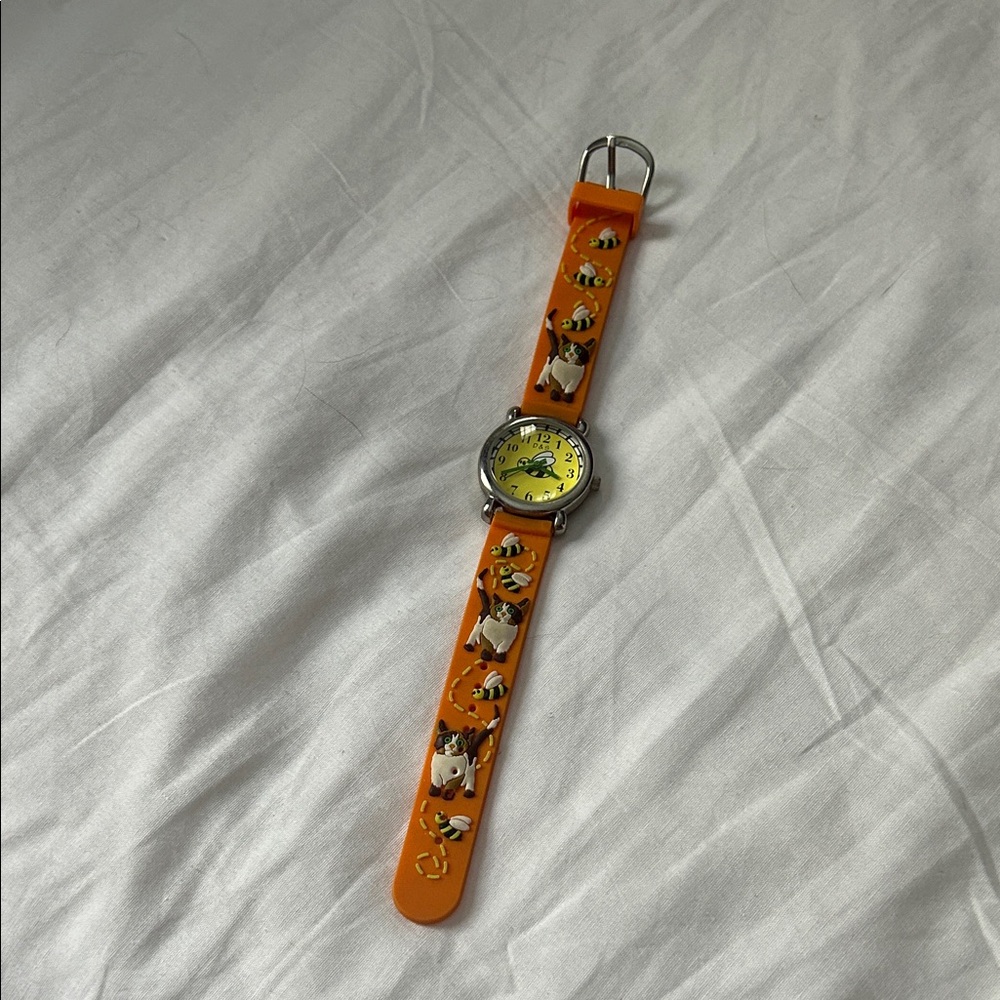 Orange Cat and Bee Print Wristwatch